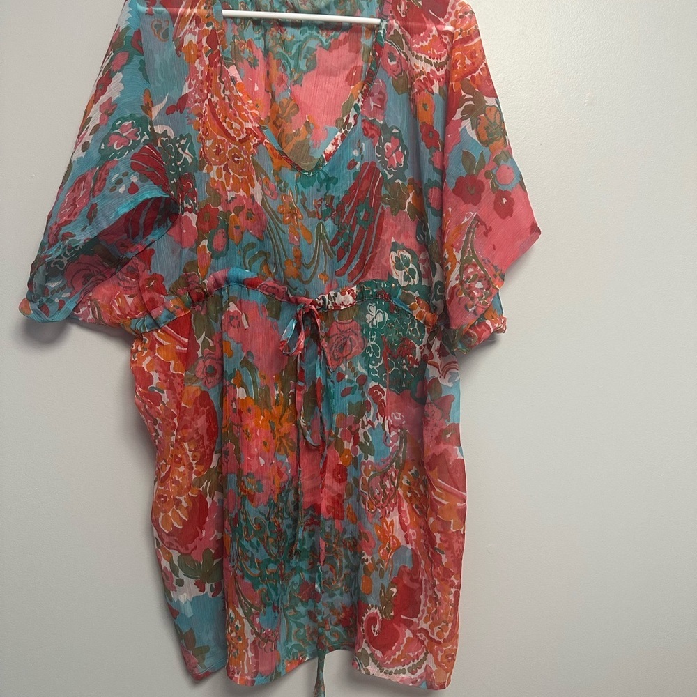 **3 for $15**Blue and Pink Relaxed Tunic with Tie Front